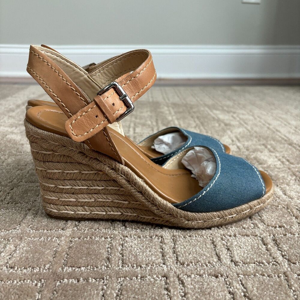 Marc Fisher Espadrille Wedge Sandal Women's 9.5 Leather Denim Western Cowgirl